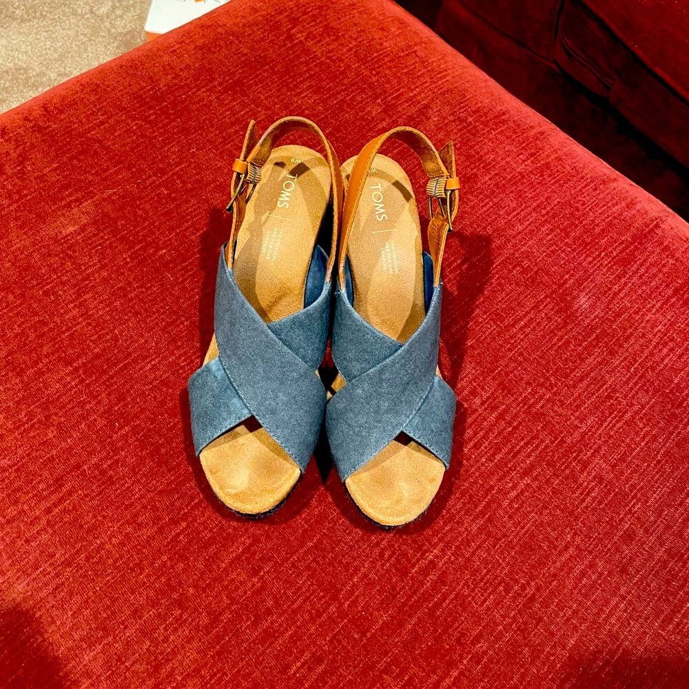 Toms Blue Crisscross Slingback Heels